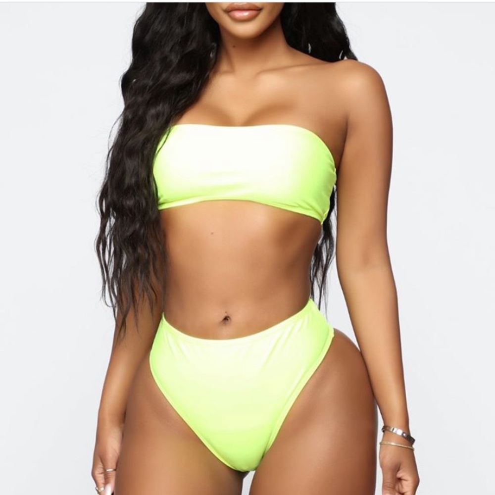 FN neon yellow strapless bikini set
